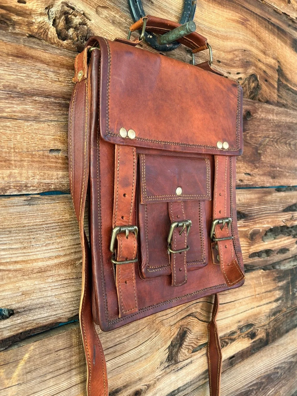 VINTAGE | Brown Leather Crossbody Messenger Bag Satchel
